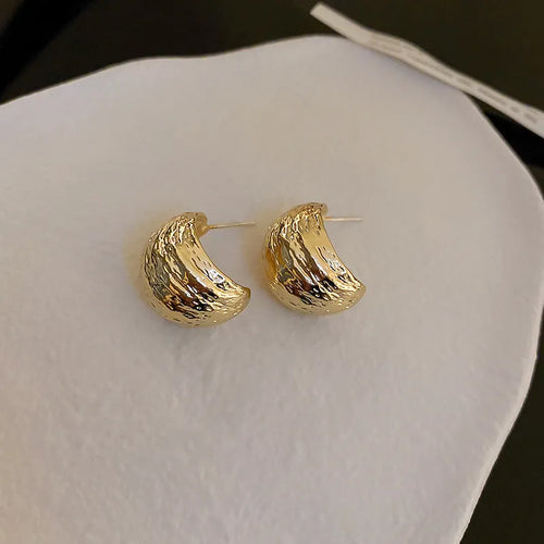 Vintage Gold Color Plated Chunky Dome Drop Earrings for Women Glossy