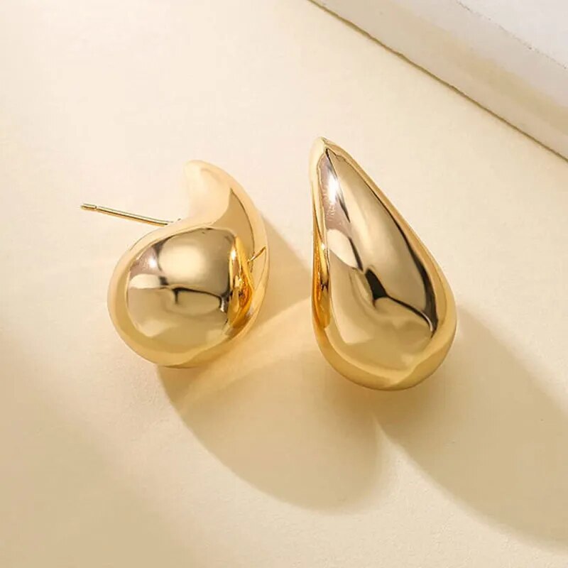 Vintage Gold Color Plated Chunky Dome Drop Earrings for Women Glossy