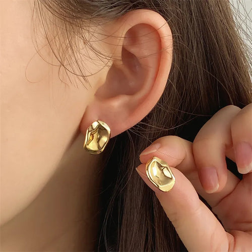 Vintage Gold Color Plated Chunky Dome Drop Earrings for Women Glossy