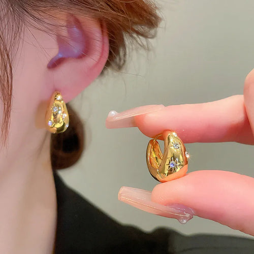 Vintage Gold Color Plated Chunky Dome Drop Earrings for Women Glossy