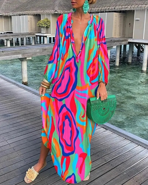 2023 Swimsuit Cover Up Women Vintage Graphics Print Oversized Long