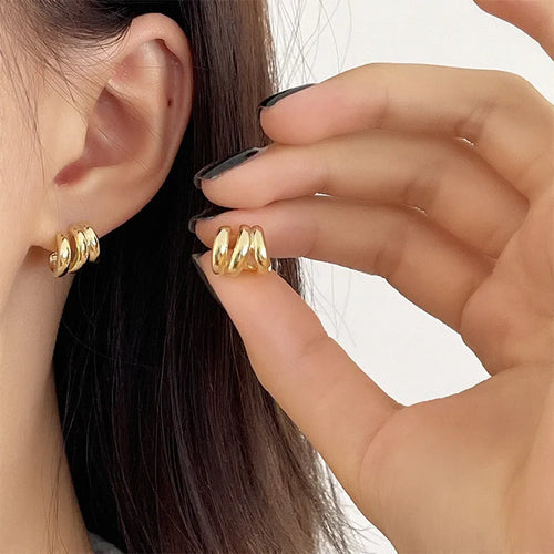 Vintage Gold Color Plated Chunky Dome Drop Earrings for Women Glossy