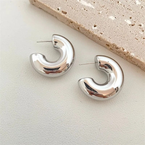 Vintage Gold Color Plated Chunky Dome Drop Earrings for Women Glossy