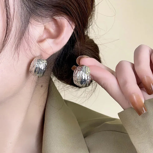 Vintage Gold Color Plated Chunky Dome Drop Earrings for Women Glossy