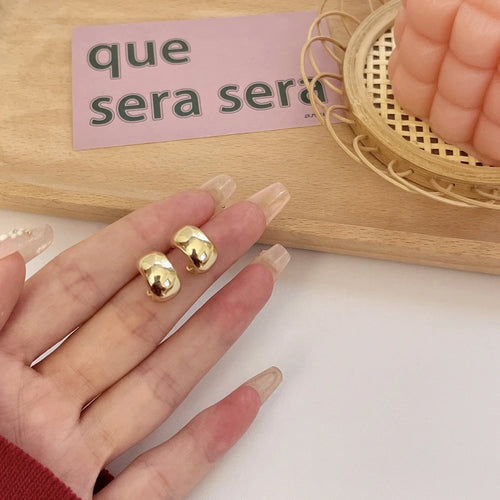 Vintage Gold Color Plated Chunky Dome Drop Earrings for Women Glossy