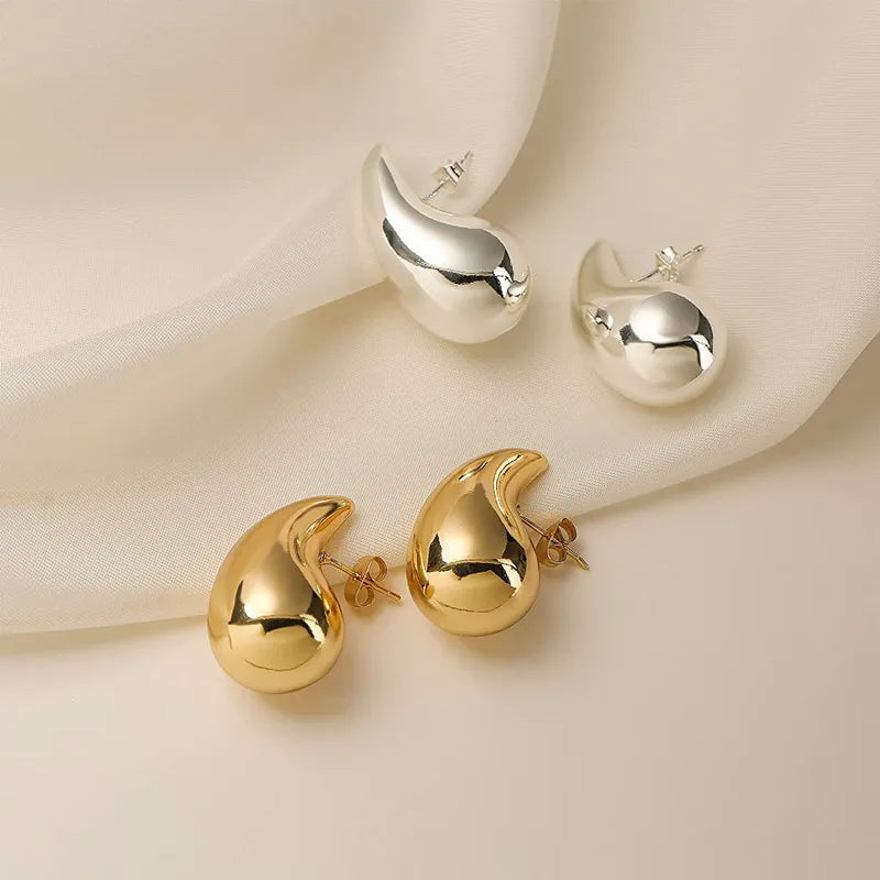 Vintage Gold Color Plated Chunky Dome Drop Earrings for Women Glossy
