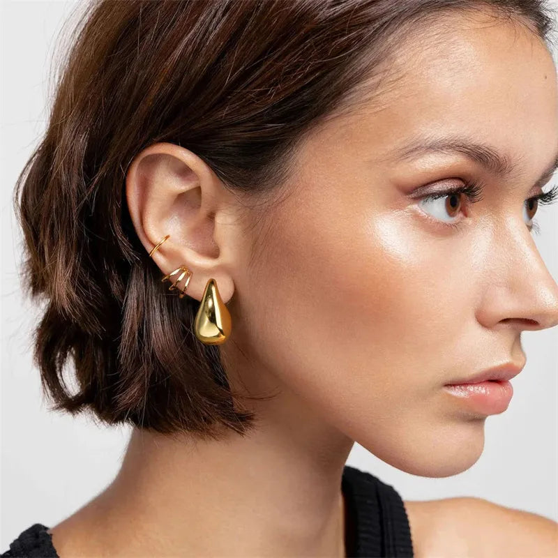 Vintage Gold Color Plated Chunky Dome Drop Earrings for Women Glossy