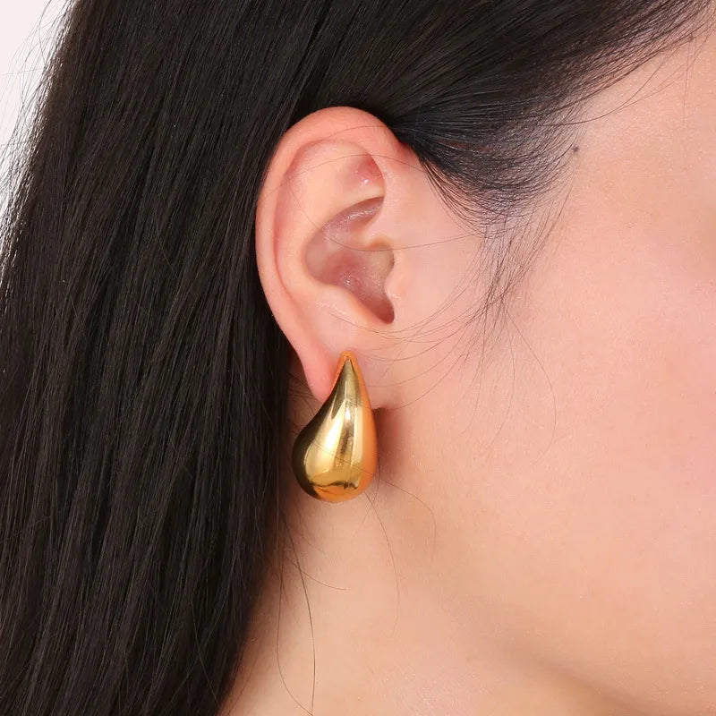 Vintage Gold Color Plated Chunky Dome Drop Earrings for Women Glossy