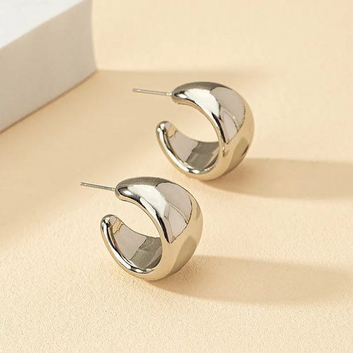 Vintage Gold Color Plated Chunky Dome Drop Earrings for Women Glossy