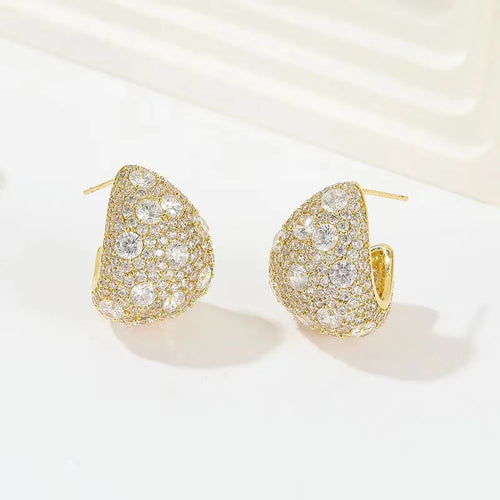 Vintage Gold Color Plated Chunky Dome Drop Earrings for Women Glossy