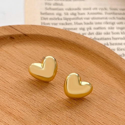Vintage Gold Color Plated Chunky Dome Drop Earrings for Women Glossy