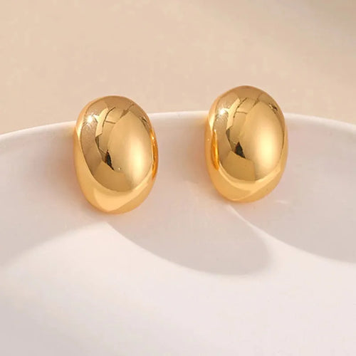 Vintage Gold Color Plated Chunky Dome Drop Earrings for Women Glossy
