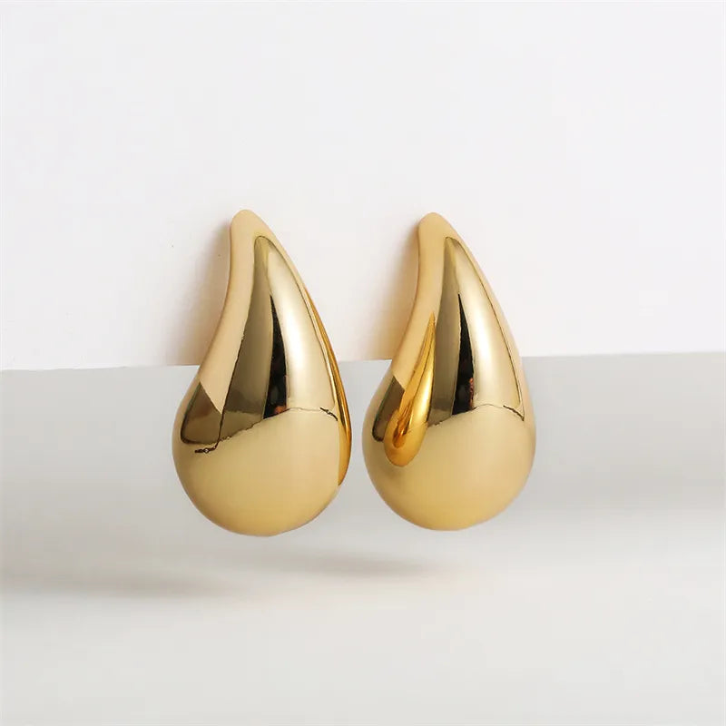 Vintage Gold Color Plated Chunky Dome Drop Earrings for Women Glossy