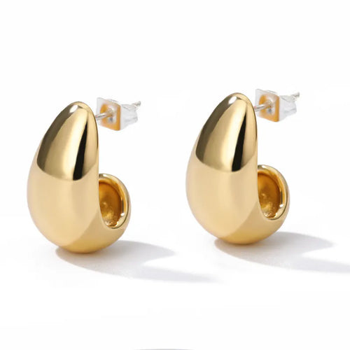 Vintage Gold Color Plated Chunky Dome Drop Earrings for Women Glossy