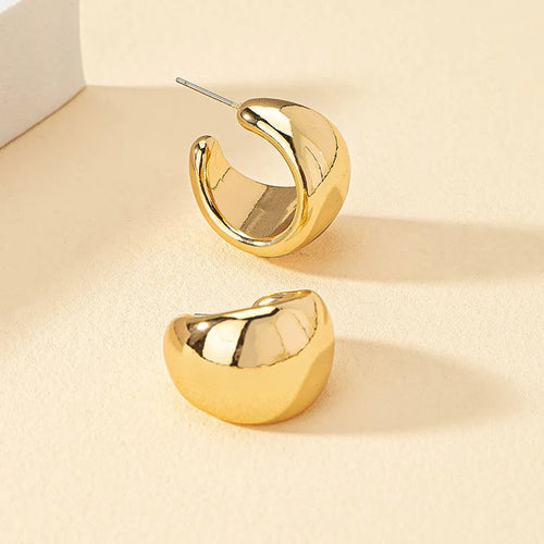 Vintage Gold Color Plated Chunky Dome Drop Earrings for Women Glossy