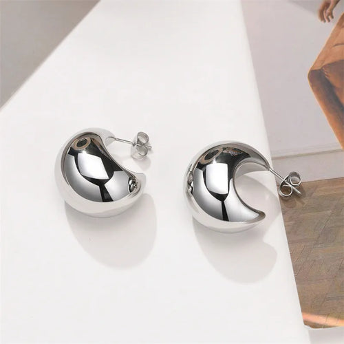 Vintage Gold Color Plated Chunky Dome Drop Earrings for Women Glossy