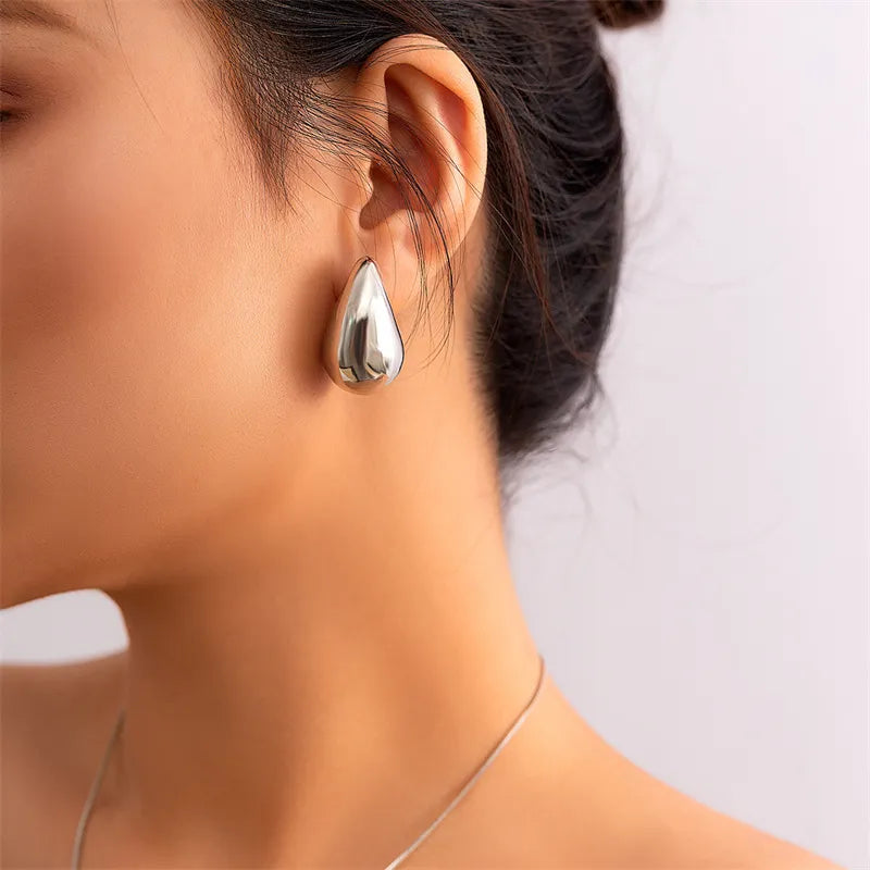 Vintage Gold Color Plated Chunky Dome Drop Earrings for Women Glossy