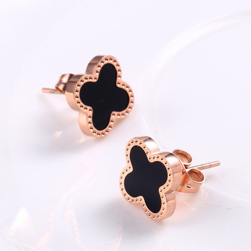 Titanium Steel Four Leaf Clover Earrings