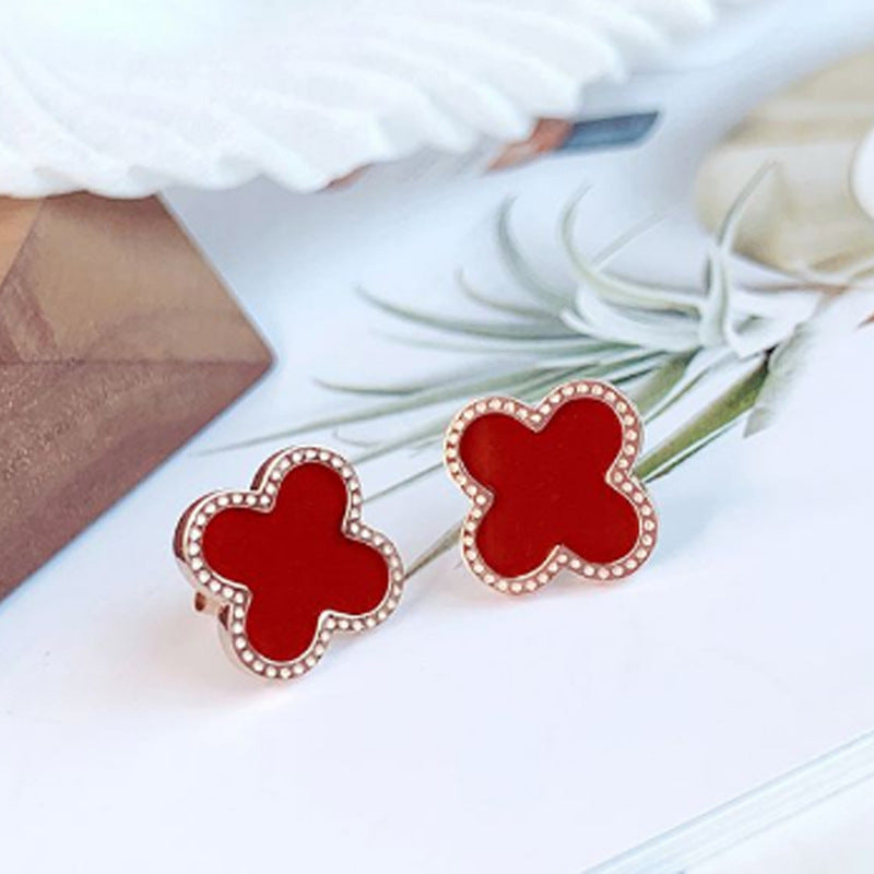 Titanium Steel Four Leaf Clover Earrings