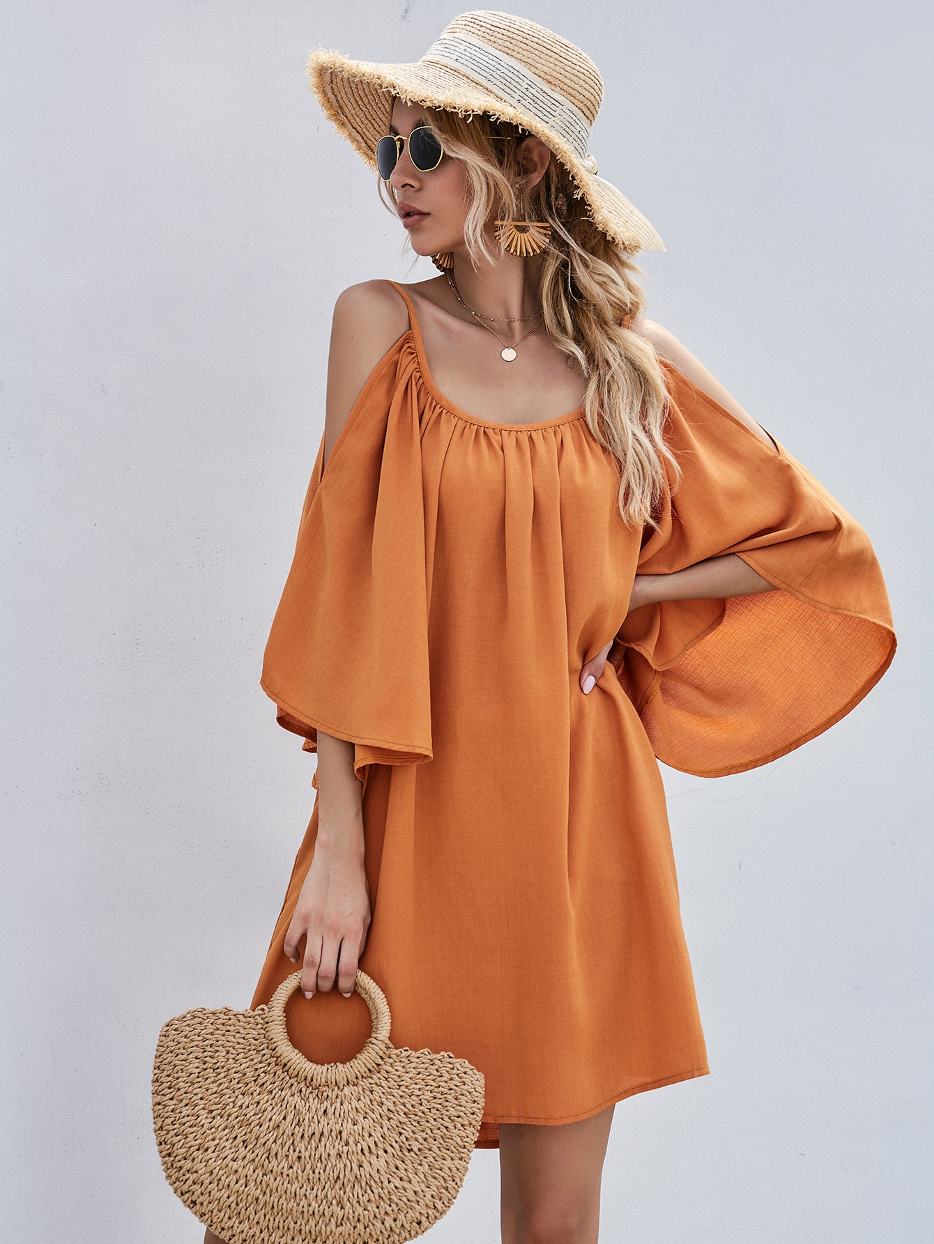 Casual Bell Sleeve Off-shoulder Dress