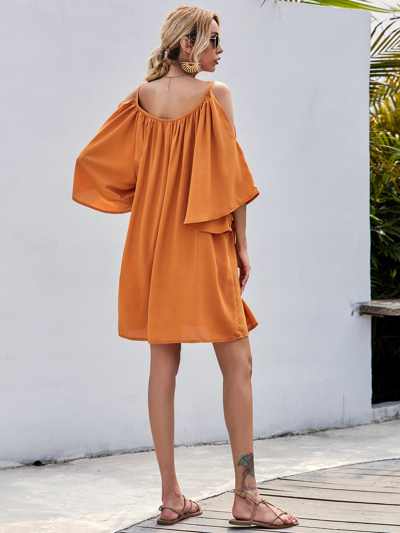 Casual Bell Sleeve Off-shoulder Dress