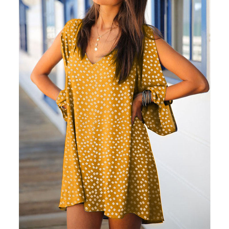 V-neck floral sleeve Long Sleeve Dress