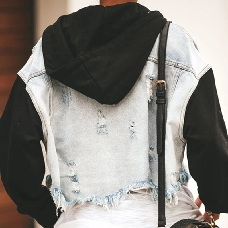 Denim Jacket With Ripped Stitching