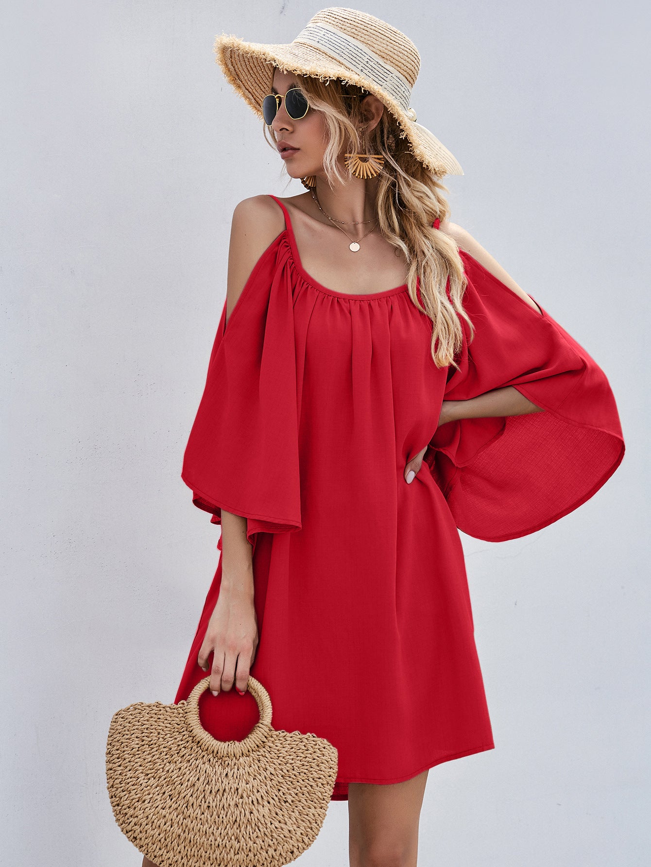 Casual Bell Sleeve Off-shoulder Dress