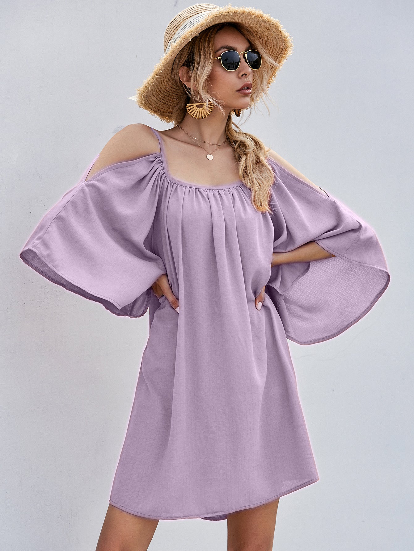 Casual Bell Sleeve Off-shoulder Dress