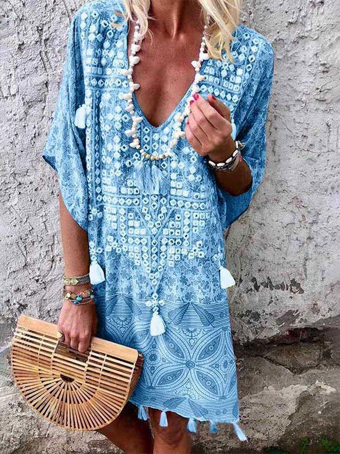 Bohemian V-neck print dress