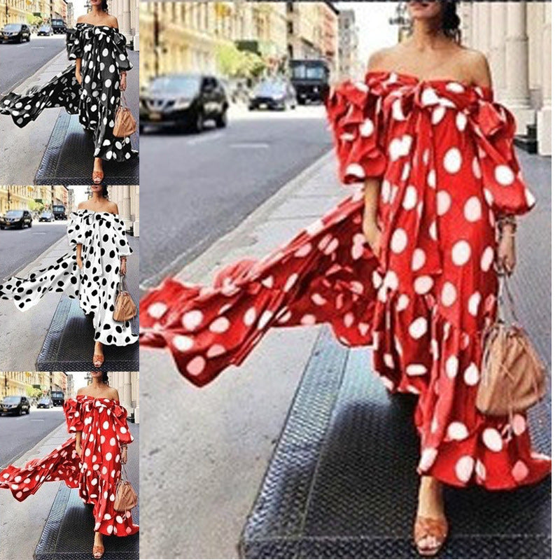 Women's Polka Dot Casual Boho Dress Off Shoulder