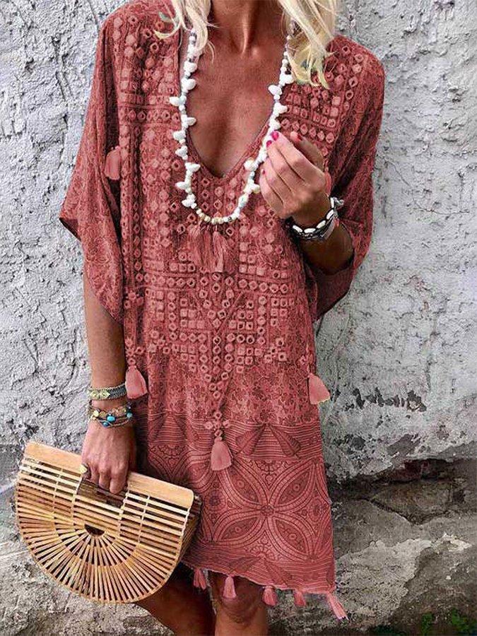 Bohemian V-neck print dress