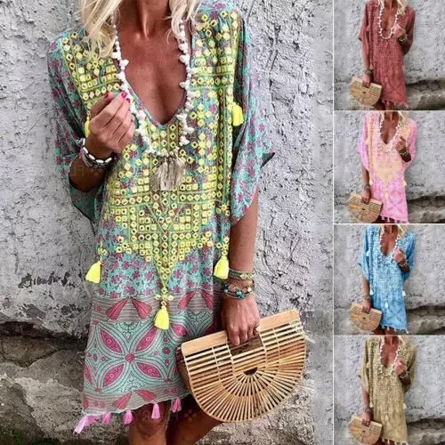 Bohemian V-neck print dress