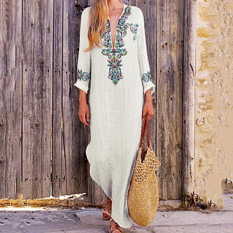 Regular Dress Long Sleeve Dress Loose V-Neck Split