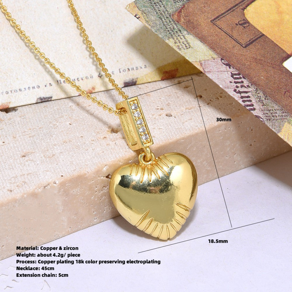 Copper Inlaid Zircon Exaggerated Three-Dimensional Hollow Glossy Heart-shaped Stars Pendant Necklace