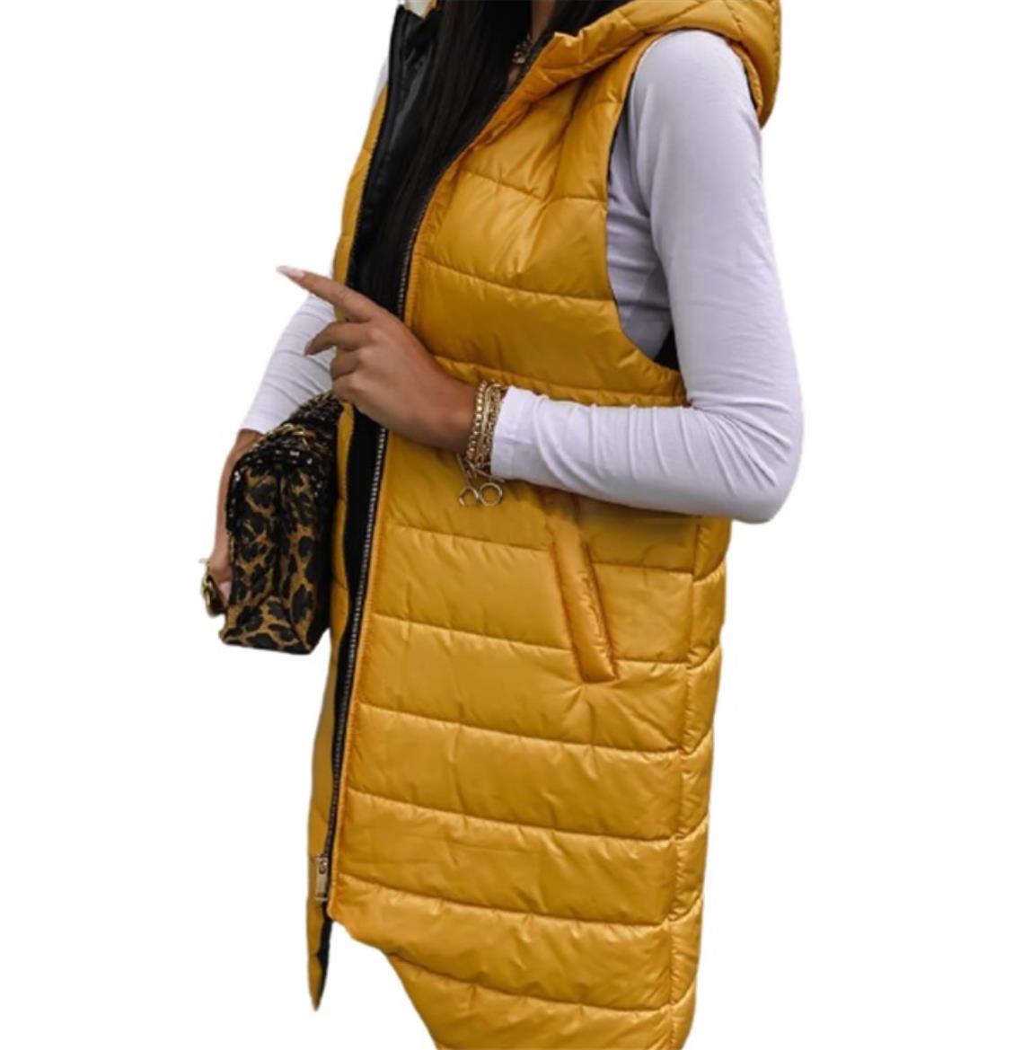 Cardigan Hooded Vest Single-breasted Sleeveless Pocket Mid-length Jacket