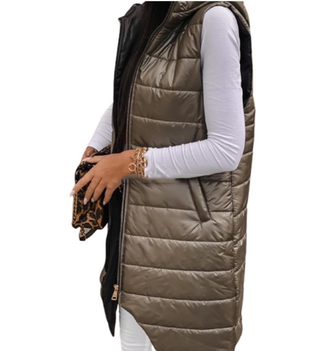 Cardigan Hooded Vest Single-breasted Sleeveless Pocket Mid-length Jacket