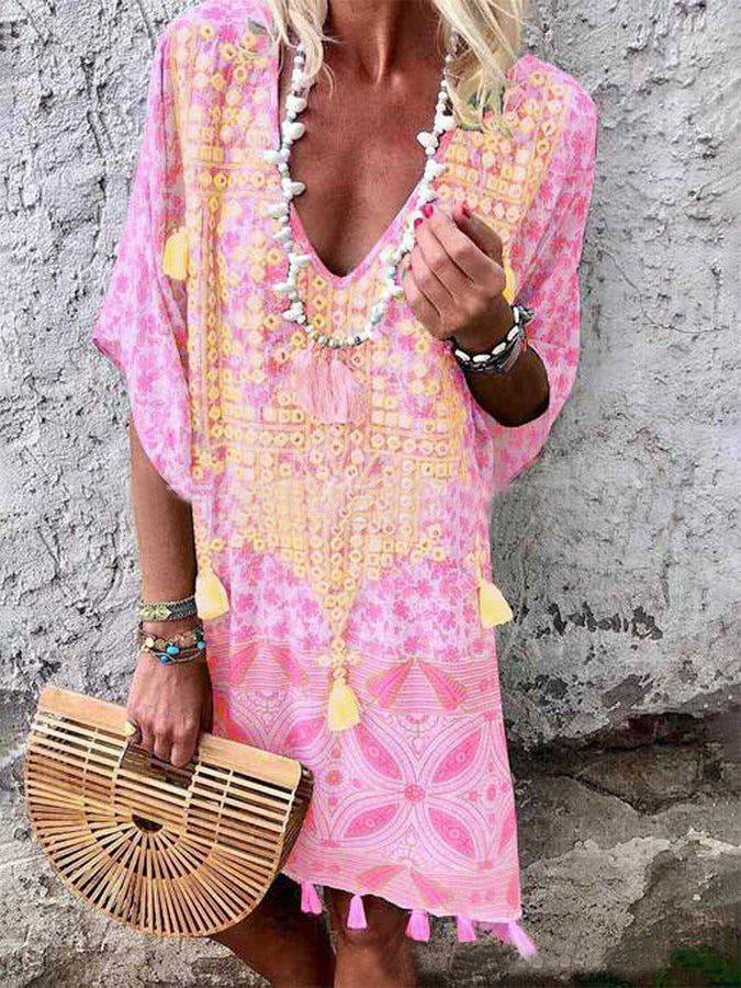 Bohemian V-neck print dress