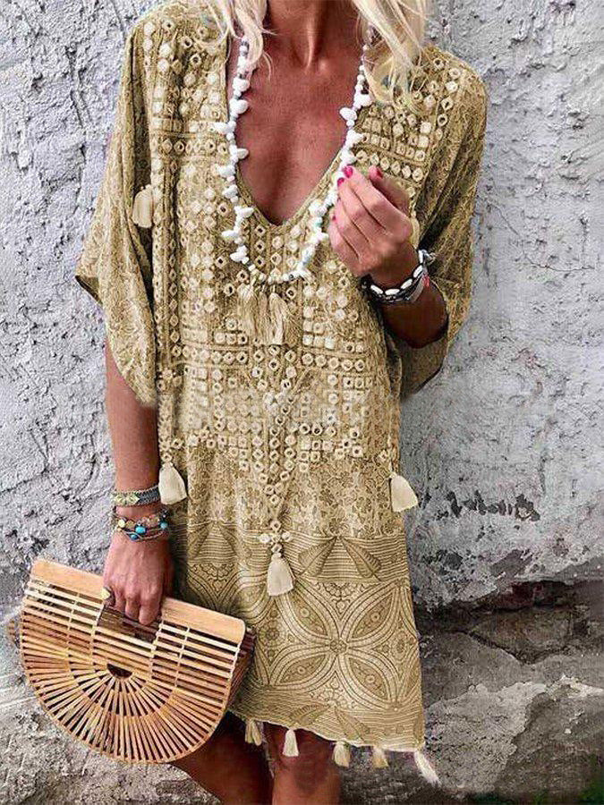 Bohemian V-neck print dress