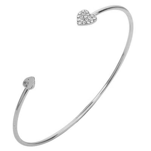 Adjustable Crystal Double Heart Bow Bilezik Cuff Opening Bracelet Hot