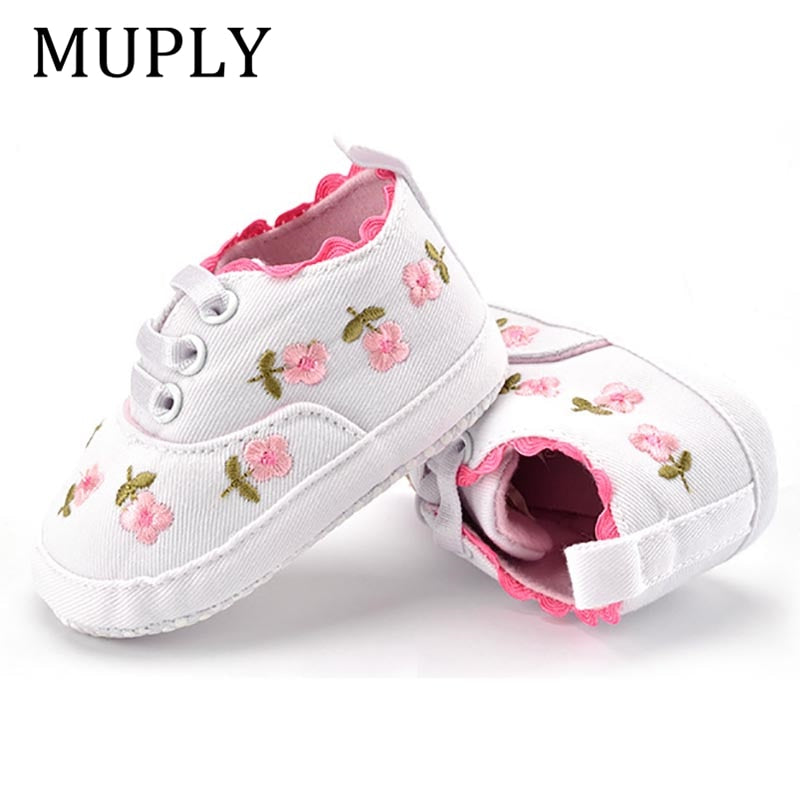 Baby Girl Shoes White Lace Floral Embroidered Soft Shoes Prewalker