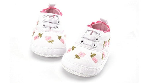 Baby Girl Shoes White Lace Floral Embroidered Soft Shoes Prewalker