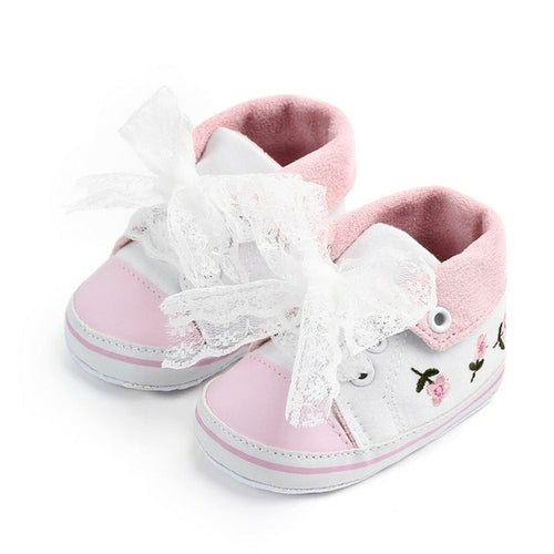 Baby Girl Shoes White Lace Floral Embroidered Soft Shoes Prewalker