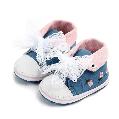 Baby Girl Shoes White Lace Floral Embroidered Soft Shoes Prewalker