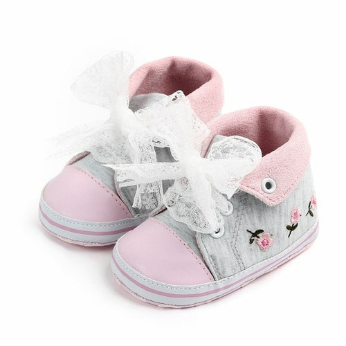 Baby Girl Shoes White Lace Floral Embroidered Soft Shoes Prewalker