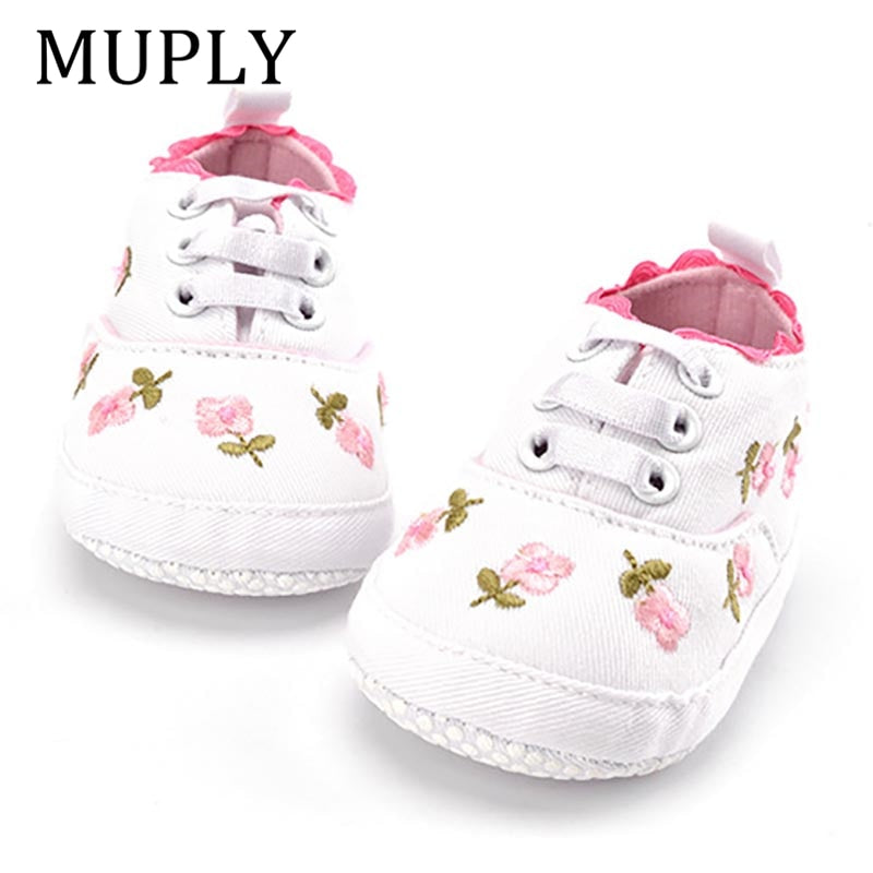 Baby Girl Shoes White Lace Floral Embroidered Soft Shoes Prewalker