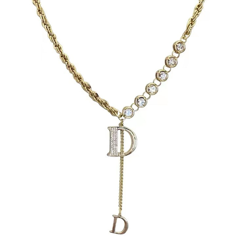 Design Sense Micro Setting Zircon D Letter Pendant Long Necklace