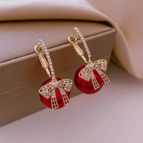 Fashion Trend Crystal Zircon Bow Pendant Earrings For Women Party Girl