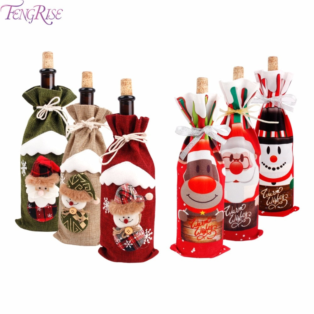 FengRise Christmas Decorations for Home Santa Claus Wine Bottle Cover