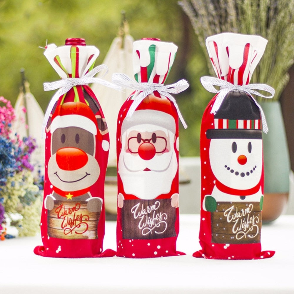 FengRise Christmas Decorations for Home Santa Claus Wine Bottle Cover